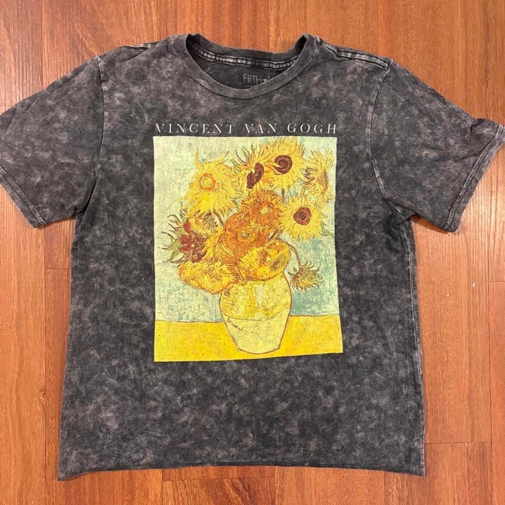 Van Gogh Sunflowers Acid Wash Graphic T-Shirt Medium Vincent van Gogh Sunflowers